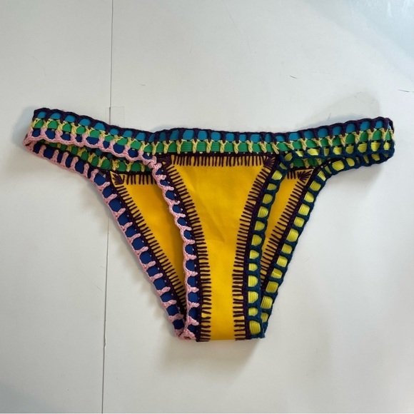 Kiini Yellow RO Bikini Bottom Crochet Multicolor Swim Separates Size Small - Picture 3 of 8